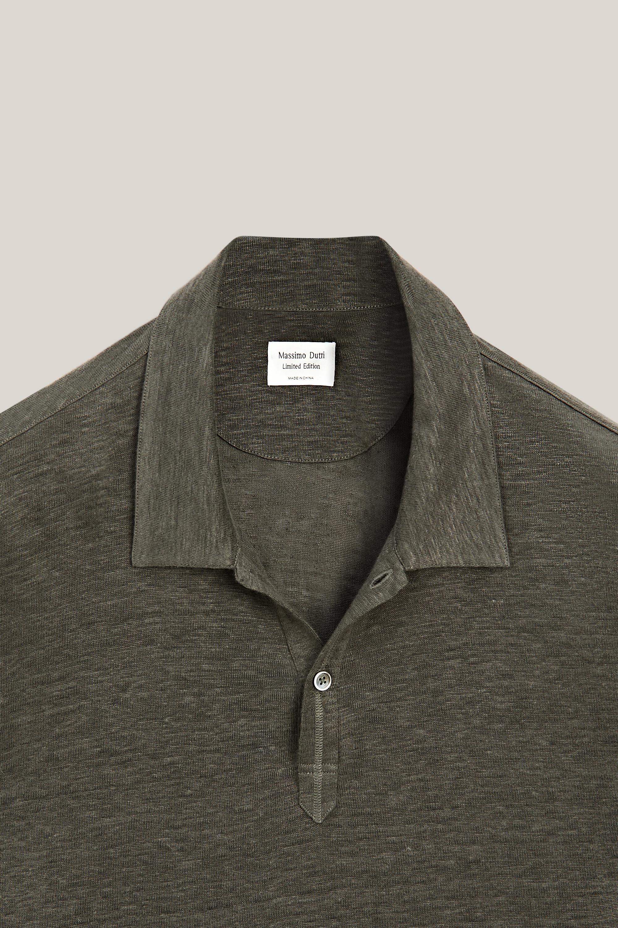 100% linen long sleeve polo shirt
